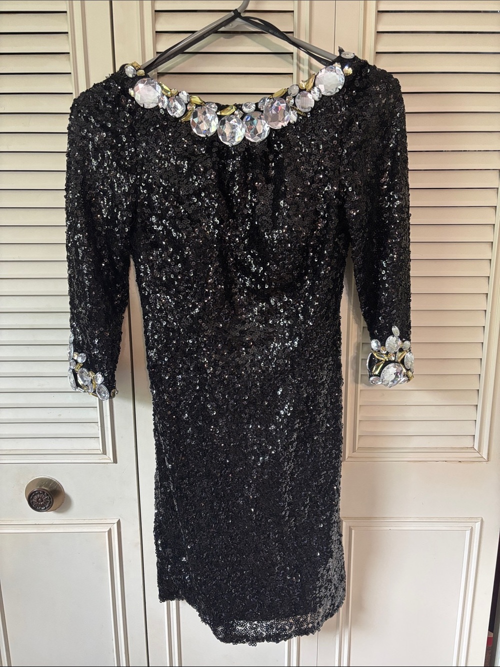 Black Sequin Jewel-Trim Cocktail Dress